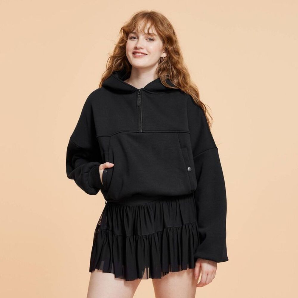 Blogilates -  Women's Marshmallow Half Zip Hooded Sweatshirt - Black L